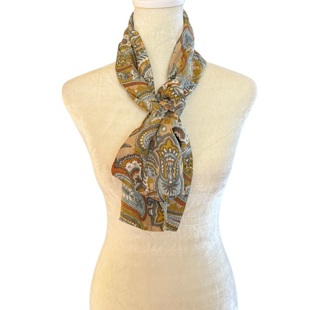Women's unbranded tan blue rust orange rectangle paisley scarf/wrap